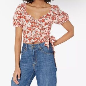 NWT Madewell Anita Abstract Floral Linen‎ Blend Wrap Puff Top Women's Size M